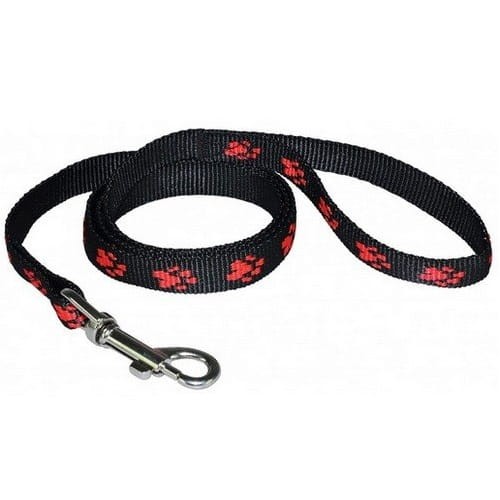 CHABA Smycz taśma - 20mm 130cm czarna w czerwone łapki swiatshihtzu.pl.jpg