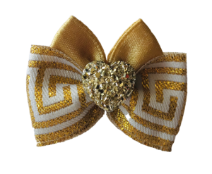 Kokardka Glamour złota z sercem 4,5cm KGG001