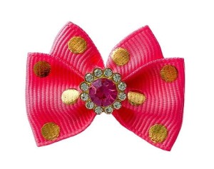 Kokardka Glamour różowa w groszki 4,5cm KG006