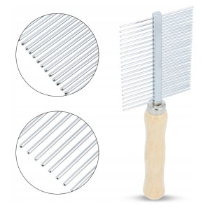 Trixie grzebień z drewnianą rączką metalowy dwustronny 17cm