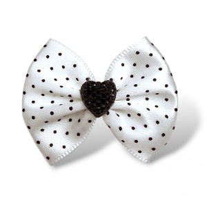 Ręcznie Robiona Kokardka Glamour Biała w czarne kropki 4,5cm KGHB01