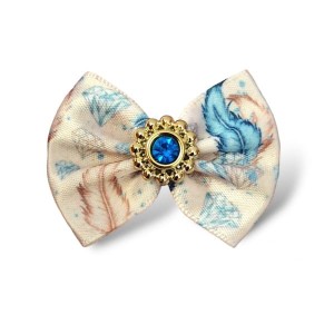 Ręcznie Robiona Kokardka Glamour w Diamenty i Piórka 4,5cm KGHB07