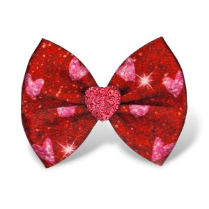 Ręcznie Robiona Kokardka Glamour Czerwona Serce Walentynka 4,5cm KGHB16