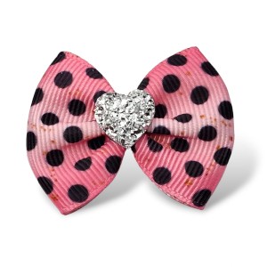 Ręcznie Robiona Kokardka Glamour Różowa w Groszki Serce 4,5cm KGHB17