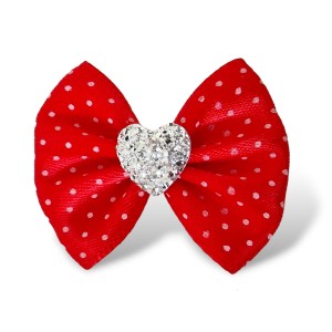 Ręcznie Robiona Kokardka Glamour Czerwona w Groszki Serce 4,5cm KGHB18