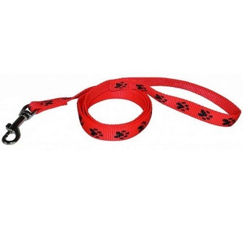 CHABA Smycz taśma - 20mm 130cm czerwona w czarne łapki swiatshihtzu.pl.jpg