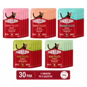 Carnilove Cat Pouch Jelly Karma Mokra w Galaretce Zestaw Degustacyjny XL 30x85g